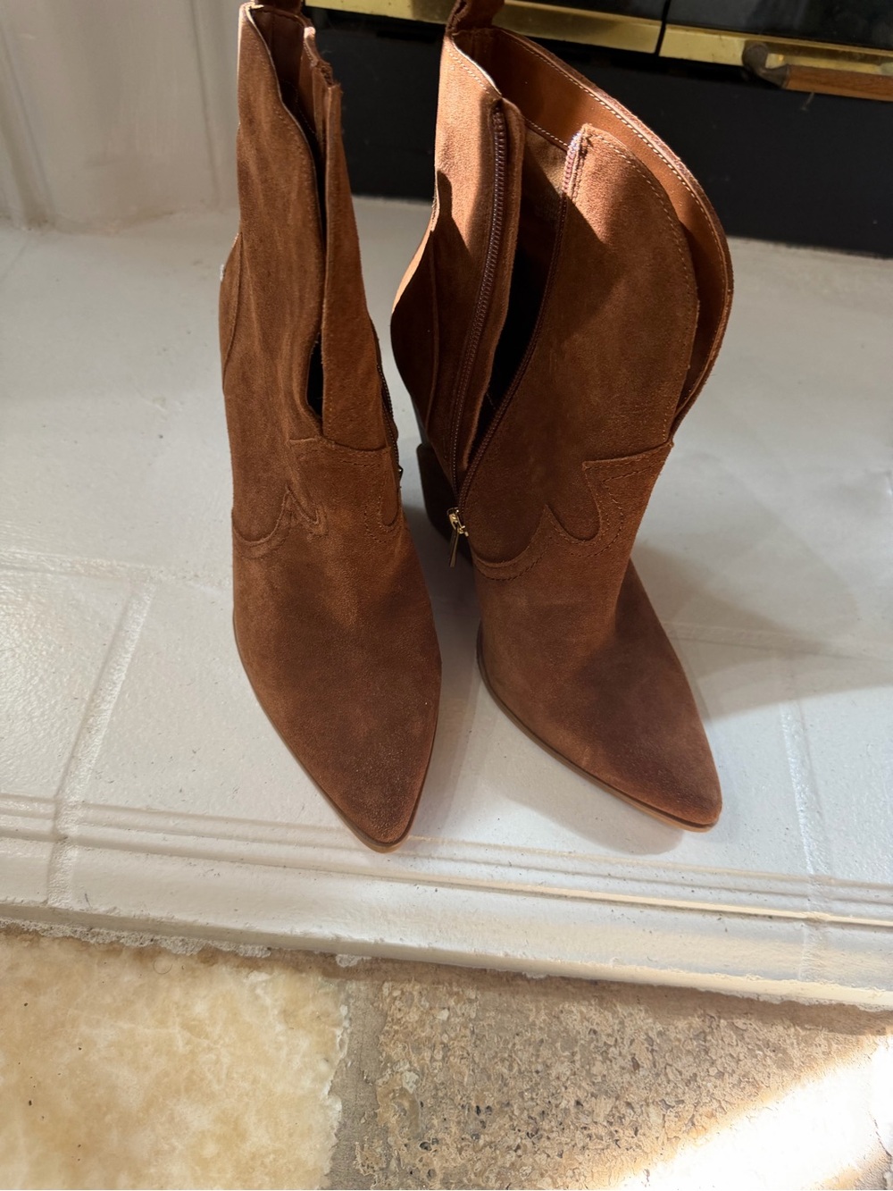 Jessica Simpson Brown Suede Pointed-Toe Western Heeled Boots